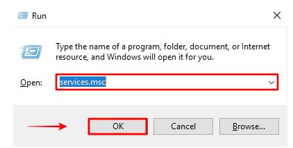Next type in services.msc and click on OK.