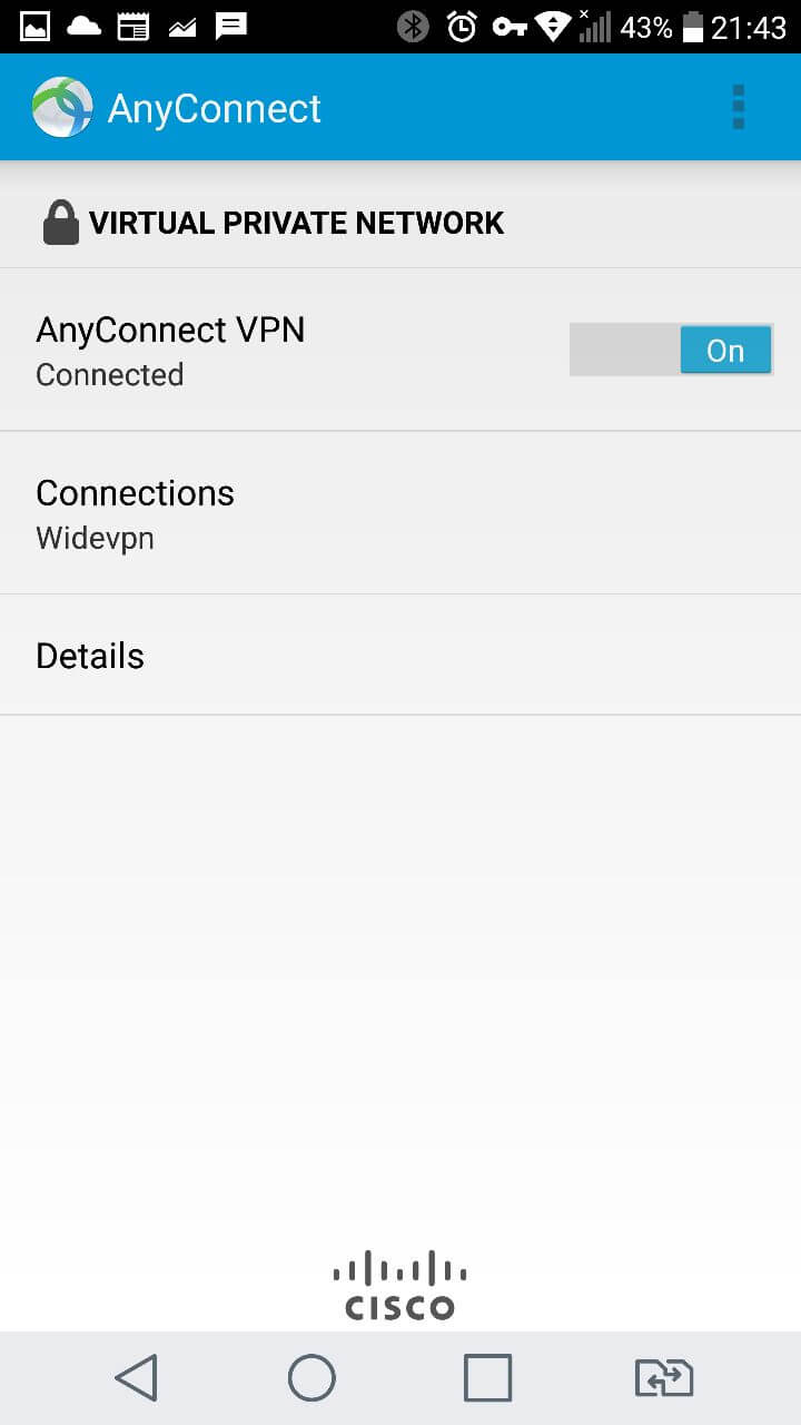 widevpn android anyconnect vpn connected