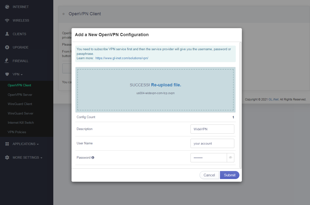 How to Set Up widevpn OpenVPN on GL.iNet Router