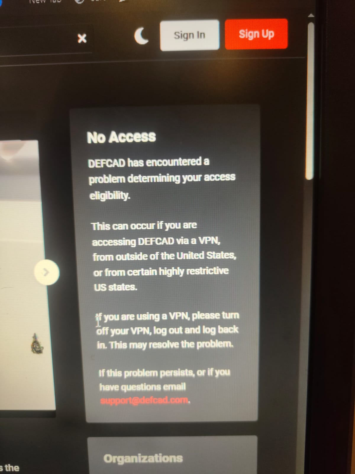 How to fix VPN not being able to access Defcad(3D-printed guns) outside the US